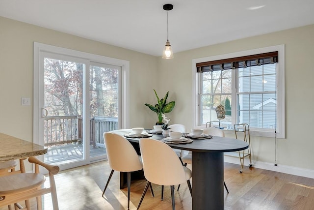 dining space featuring light hardwood / wood-style floors and a wealth of natural light