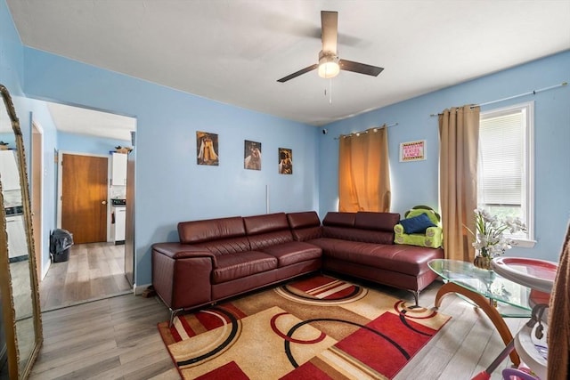 1438 Somerset Ave, Taunton, MA 02780 - living area featuring a ceiling fan and light wood-style floors