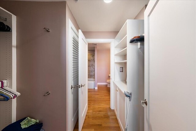 walk in closet featuring light wood-style flooring