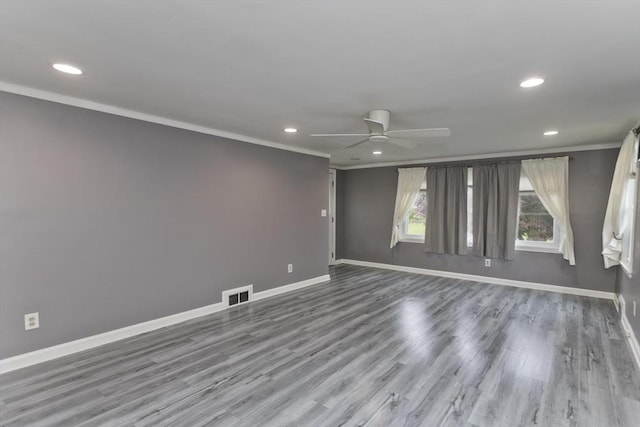 83 Chalmers St, Springfield, MA 01118 - unfurnished room featuring crown molding, a ceiling fan, recessed lighting, baseboards, and wood finished floors