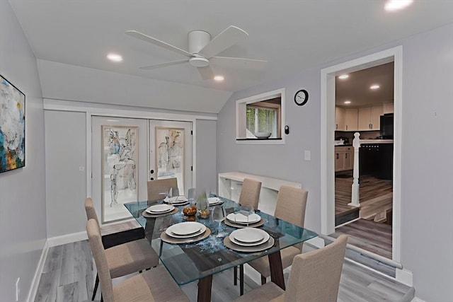 83 Chalmers St, Springfield, MA 01118 - dining area featuring light wood-type flooring, ceiling fan, baseboards, recessed lighting, and french doors