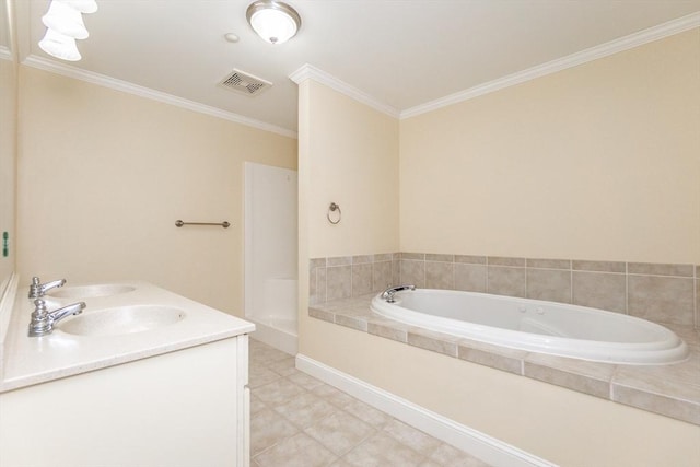 8 Crowninshield Unit 312, Peabody, MA 01960 - full bath with a bath, ornamental molding, a sink, and tile patterned flooring