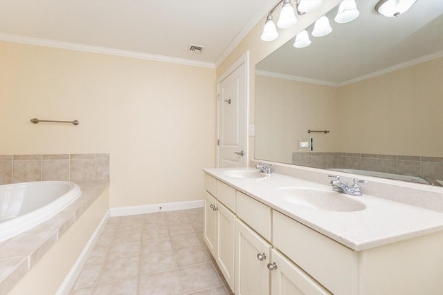 8 Crowninshield Unit 312, Peabody, MA 01960 - bathroom with crown molding, a bath, double vanity, and tile patterned floors