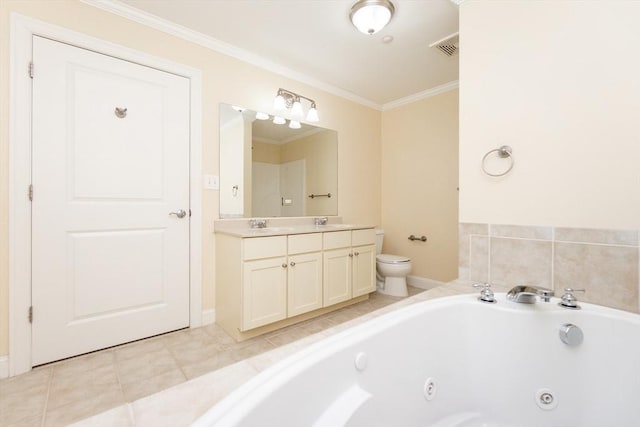 8 Crowninshield Unit 312, Peabody, MA 01960 - full bath with a jetted tub, toilet, crown molding, double vanity, and tile patterned flooring