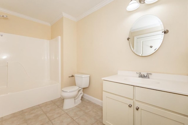 8 Crowninshield Unit 312, Peabody, MA 01960 - bathroom featuring toilet, vanity, crown molding, tub / shower combination, and baseboards