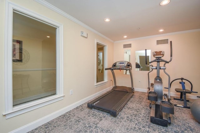 8 Crowninshield Unit 312, Peabody, MA 01960 - exercise area with recessed lighting, crown molding, baseboards, and carpet