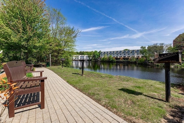 8 Crowninshield Unit 312, Peabody, MA 01960 - wooden terrace featuring a water view and a lawn