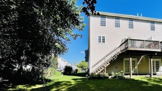 27 Christine Dr, Worcester, MA 01604 - rear view of house with a lawn, a deck, and stairs