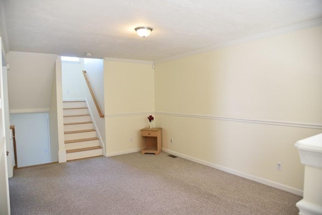 27 Christine Dr, Worcester, MA 01604 - finished basement with stairs, carpet, and crown molding