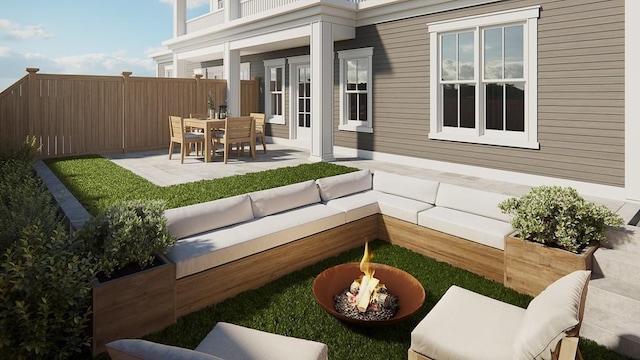 view of yard featuring a patio area and an outdoor living space