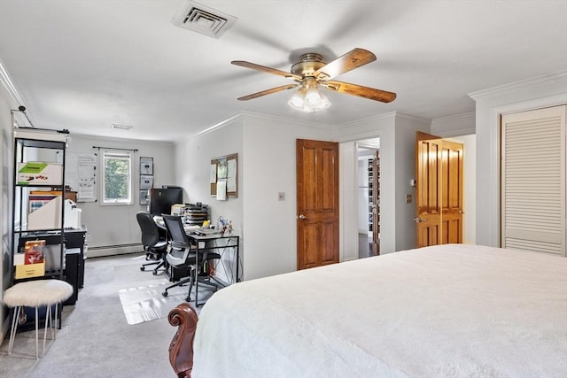 18 Mann St, Bellingham, MA 02019 - bedroom featuring a desk, a baseboard radiator, crown molding, and carpet floors