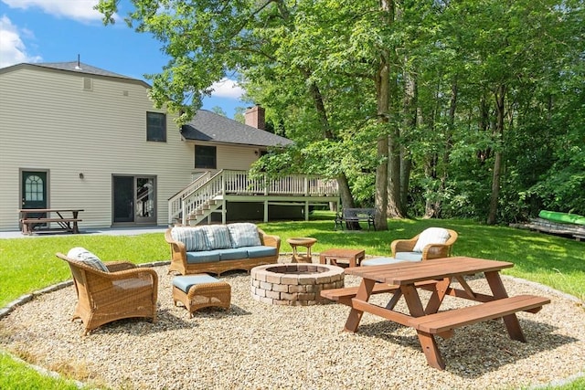 18 Mann St, Bellingham, MA 02019 - view of patio / terrace with a deck, stairway, and an outdoor living space with a fire pit