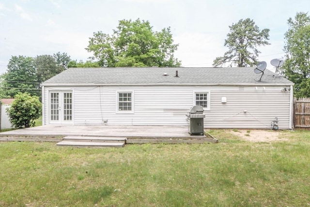 15 Fredette St, Springfield, MA 01109 - rear view of house featuring french doors, a wooden deck, and a shingled roof