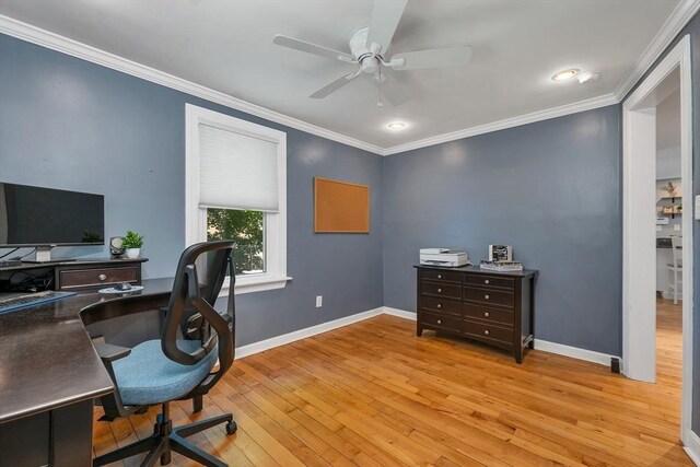 49 Pinehurst Ave, Methuen, MA 01844 - office space featuring light wood-style flooring, crown molding, a ceiling fan, baseboards, and recessed lighting