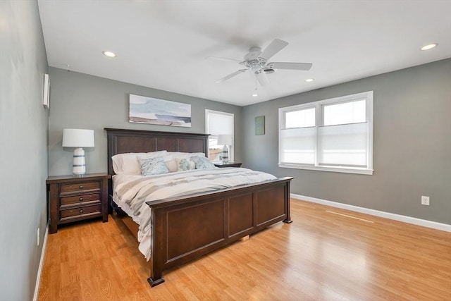 49 Pinehurst Ave, Methuen, MA 01844 - bedroom with light wood-type flooring, baseboards, recessed lighting, and a ceiling fan