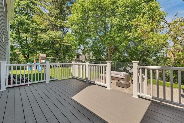 49 Pinehurst Ave, Methuen, MA 01844 - wooden terrace featuring a playground, outdoor lounge area, and a yard