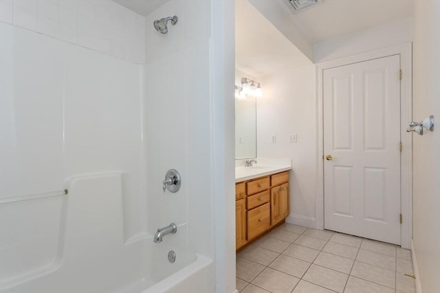 bathroom with vanity, shower / tub combination, and tile patterned floors