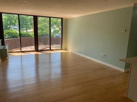 77 Adams St Unit 109, Quincy, MA 02169 - unfurnished room featuring wood finished floors, a wall of windows, baseboards, and crown molding