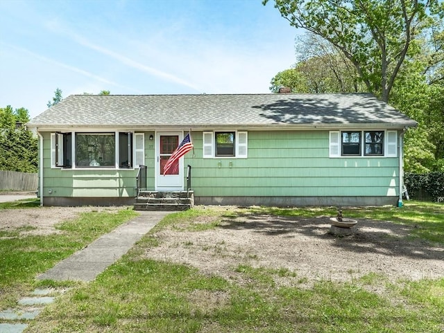 37 Evergreen, Fairhaven, MA 02719 - ranch-style house with a shingled roof, a chimney, and entry steps