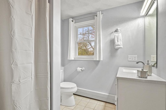1 Island Rd, Medway, MA 02053 - full bathroom featuring tile patterned floors, a baseboard radiator, vanity, baseboards, and toilet