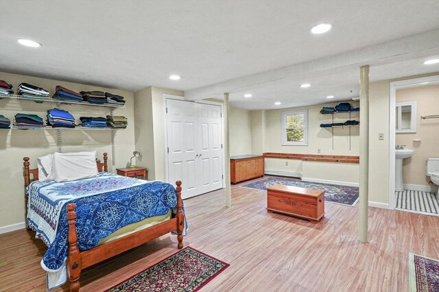 1 Island Rd, Medway, MA 02053 - bedroom featuring wood finished floors, baseboards, recessed lighting, and baseboard heating
