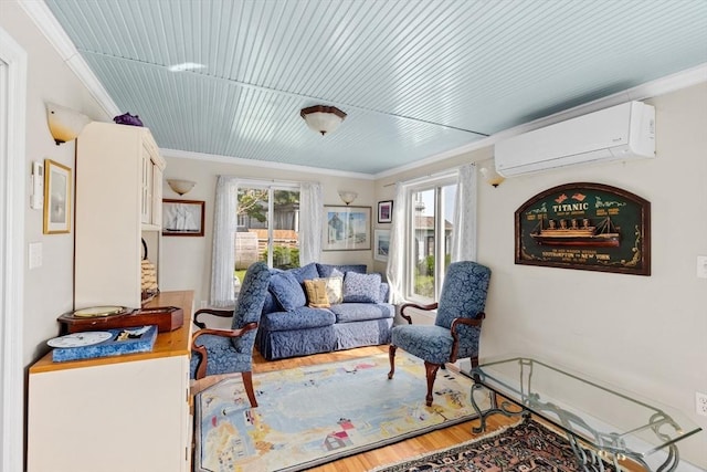 sunroom featuring an AC wall unit