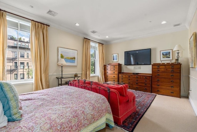 151 Beacon St Unit 4, Boston, MA 02116 - carpeted bedroom featuring multiple windows, crown molding, recessed lighting, and baseboards