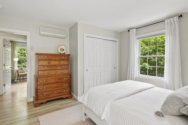 459 Brook St Unit C, Clinton, MA 01510 - bedroom with a wall mounted air conditioner, light wood-type flooring, and a closet