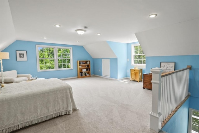 459 Brook St Unit C, Clinton, MA 01510 - bedroom with vaulted ceiling, carpet floors, and recessed lighting