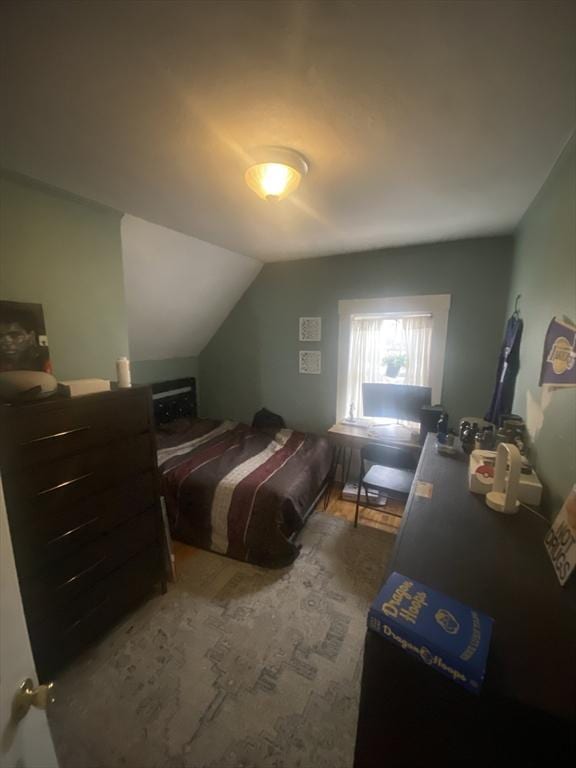 bedroom featuring vaulted ceiling