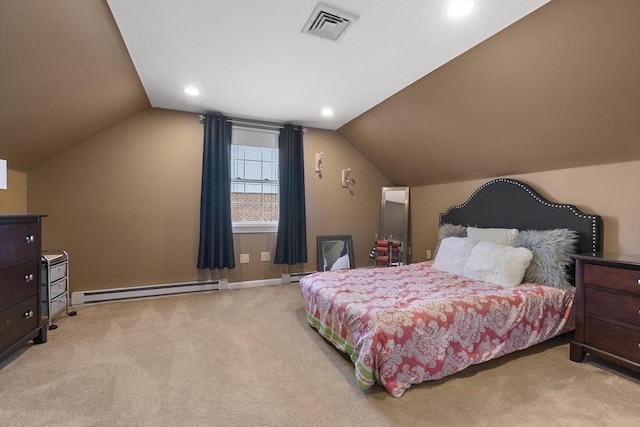 16 Windsor St, Everett, MA 02149 - carpeted bedroom featuring baseboard heating, vaulted ceiling, baseboards, and recessed lighting