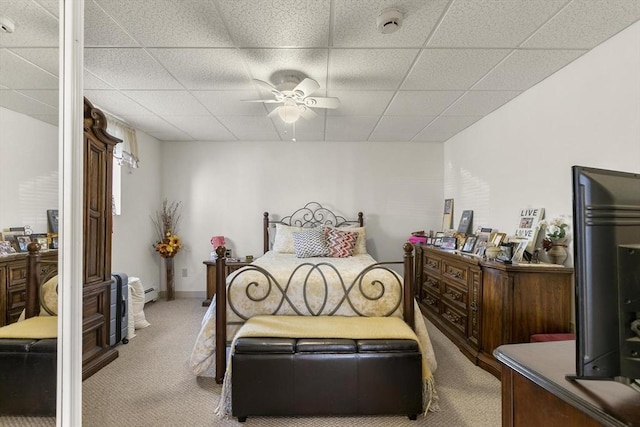 16 Windsor St, Everett, MA 02149 - bedroom featuring carpet flooring, a paneled ceiling, a ceiling fan, and baseboard heating