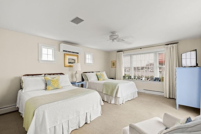 107 Channel Point Rd, Barnstable, MA 02601 - bedroom with an AC wall unit, baseboard heating, carpet floors, and ceiling fan