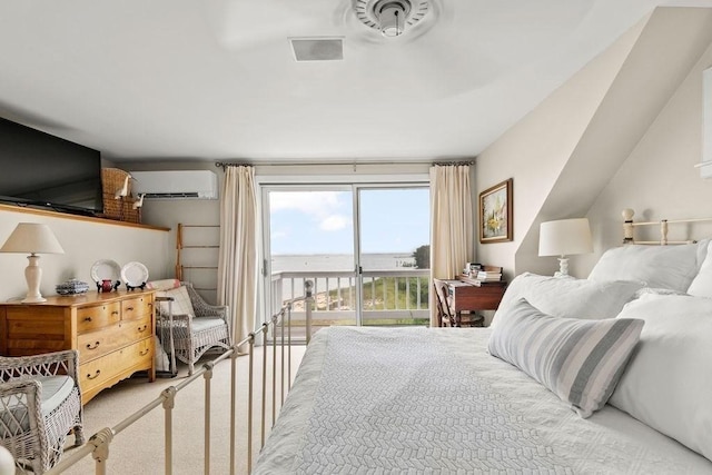 107 Channel Point Rd, Barnstable, MA 02601 - bedroom featuring a wall mounted air conditioner, access to exterior, and carpet flooring