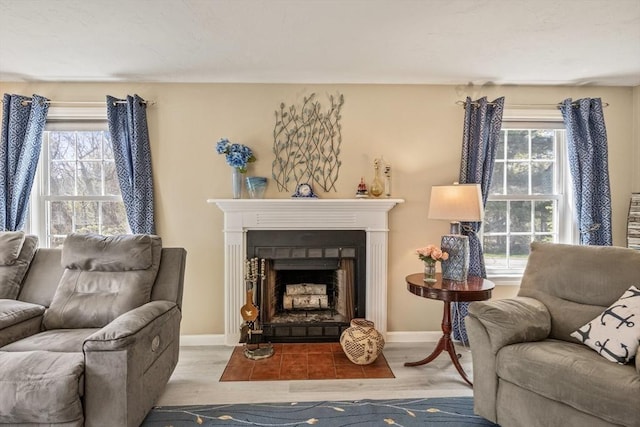 2 Englewood Dr Unit Jl, Harwich, MA 02645 - living area with healthy amount of natural light, wood finished floors, and a fireplace with flush hearth