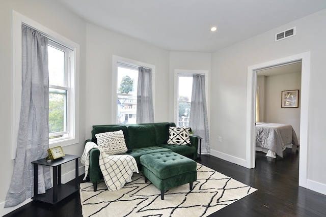 living area featuring dark hardwood / wood-style floors