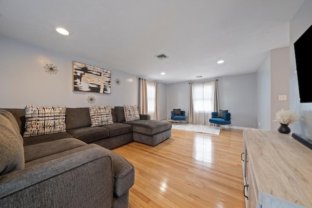 living room with light wood-type flooring