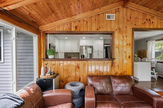 146 Field St, Taunton, MA 02780 - living area featuring wooden walls, wood finished floors, and wood ceiling