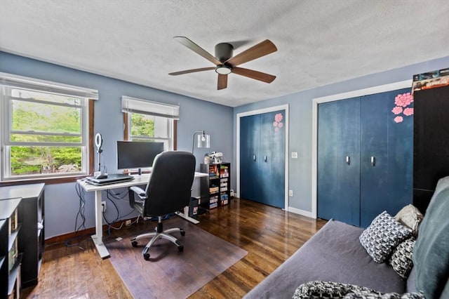 146 Field St, Taunton, MA 02780 - home office featuring a ceiling fan, a textured ceiling, and wood finished floors