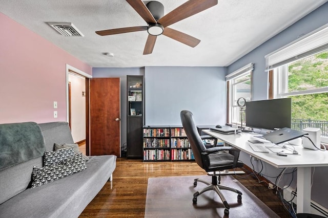 146 Field St, Taunton, MA 02780 - office featuring wood finished floors, a ceiling fan, and a textured ceiling