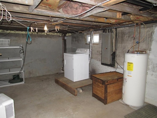 4 Aldrich Ave, Huntington, MA 01050 - below grade area featuring washer / dryer, electric water heater, and electric panel