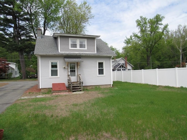 4 Aldrich Ave, Huntington, MA 01050 - rear view of property featuring entry steps, a chimney, and a shingled roof