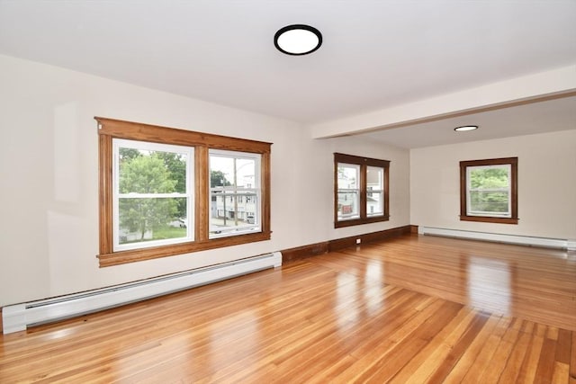 130 Center St, Ludlow, MA 01056 - unfurnished room with baseboard heating, a baseboard radiator, light wood-style flooring, and baseboards