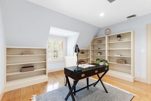 10 Eliot Rd, Lexington, MA 02421 - office featuring hardwood / wood-style floors, vaulted ceiling, and recessed lighting