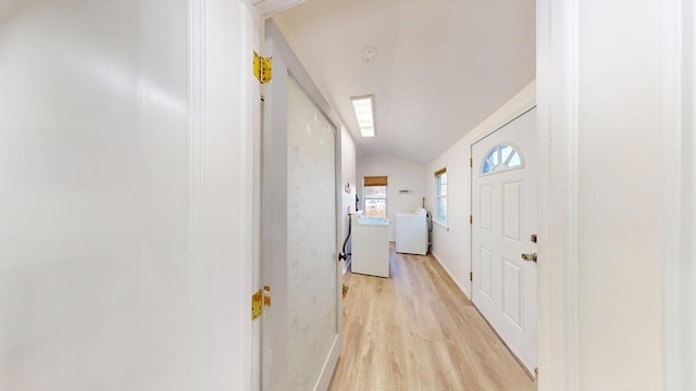 95 Prospect Street Ext, Westfield, MA 01085 - hall with washer / clothes dryer, vaulted ceiling, and light wood-type flooring
