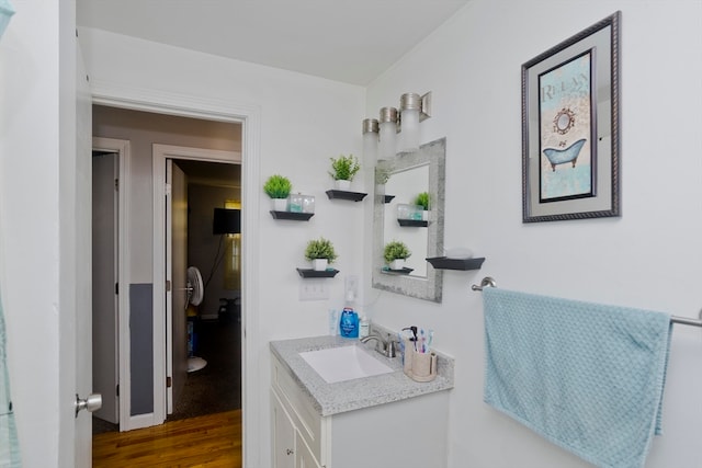 bathroom featuring wood-type flooring and vanity