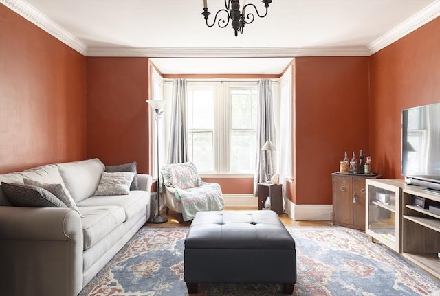 327 Lafayette St Unit 2, Salem, MA 01970 - living area with a chandelier, ornamental molding, and light wood-style flooring