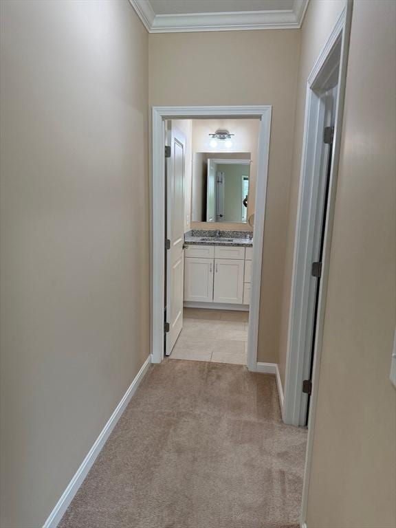 186 Stone Hill Dr Unit 186, Northbridge, MA 01588 - corridor featuring ornamental molding, light carpet, and baseboards