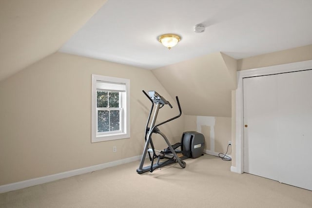 35 Harvard St, Winchester, MA 01890 - exercise area with vaulted ceiling, carpet floors, and baseboards