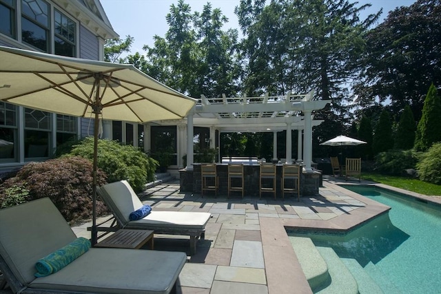 exterior space featuring a pergola